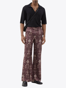 BERRY/CREAM TOILE PRINT SILK TROUSERS.