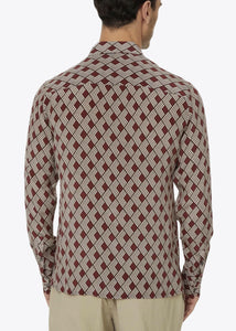 BERRY/CREAM GEOMETRIC PRINT SILK SHIRT.