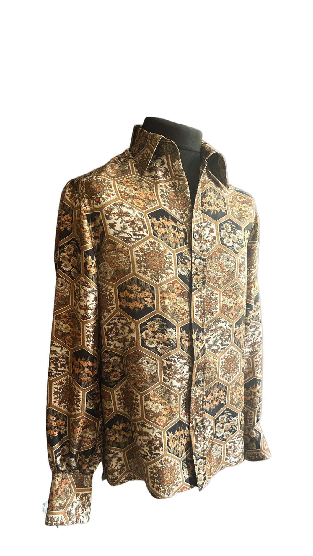PATCHWORK PRINT SILK TWILL SHIRT WITH VOLUME SLEEVE.
