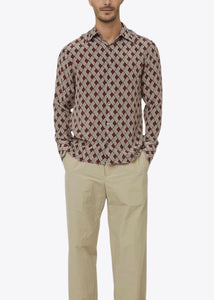 BERRY/CREAM GEOMETRIC PRINT SILK SHIRT.