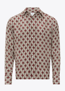 BERRY/CREAM GEOMETRIC PRINT SILK SHIRT.