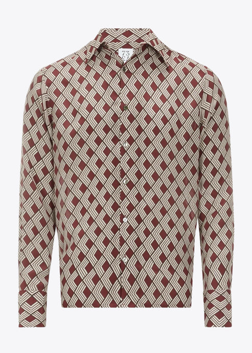 BERRY/CREAM GEOMETRIC PRINT SILK SHIRT.