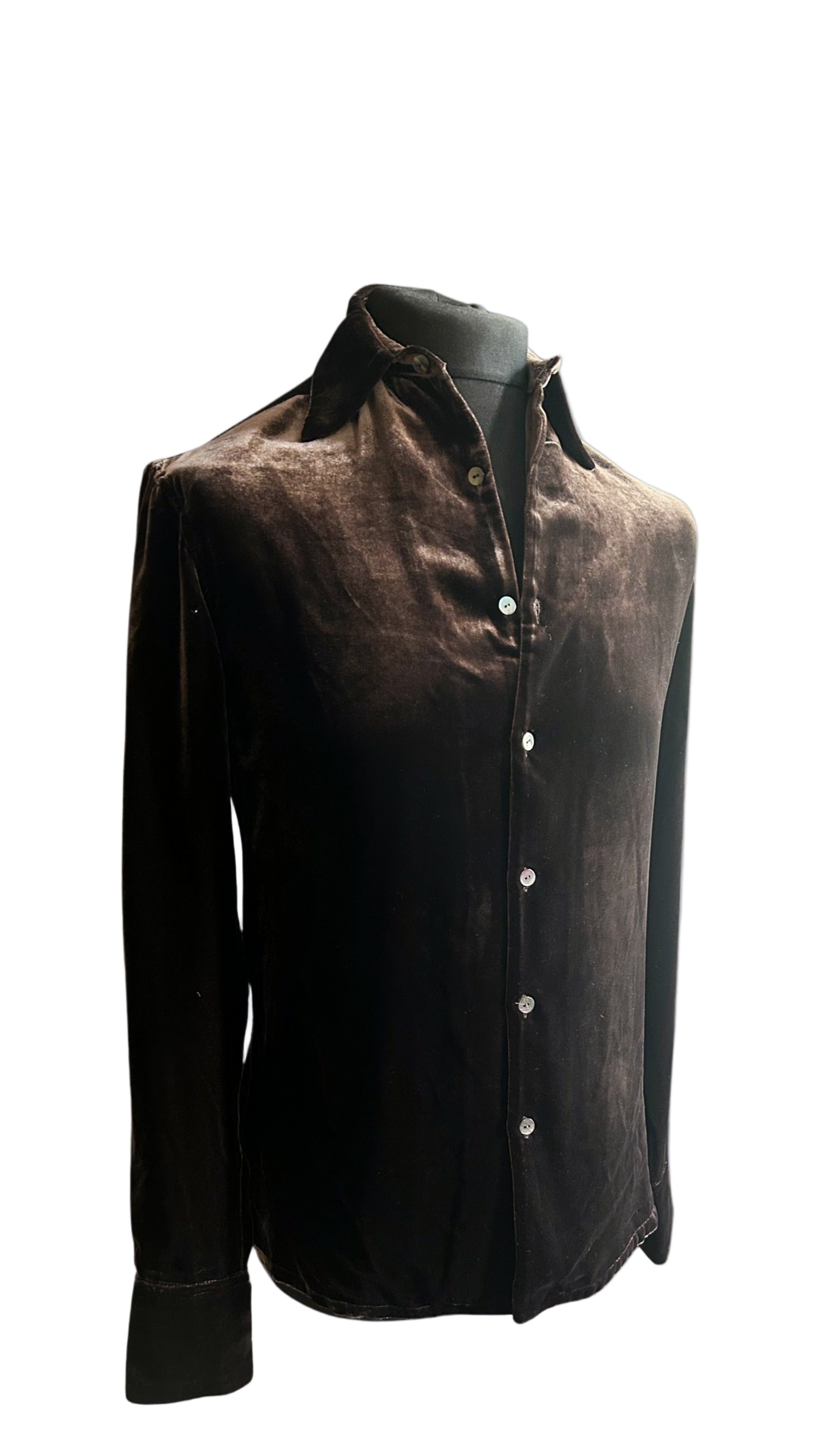 CHOCOLATE SILK VELVET SHIRT.