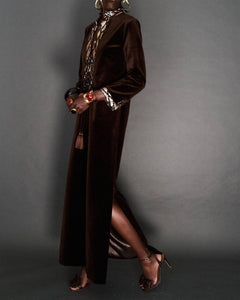 CHOCOLATE VELVET HOSTESS GOWN - 73LONDON