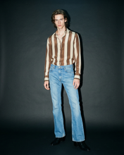 Load image into Gallery viewer, COFFEE/CREAM WIDE STRIPE SILK SHIRT
