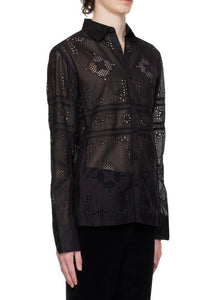 BLACK COTTON BRODERIE ANGLAISE SHIRT.