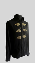 Load image into Gallery viewer, BLACK WOOL BLEND WITH GOLD EMBROIDERY.
