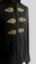 Load image into Gallery viewer, BLACK WOOL BLEND WITH GOLD EMBROIDERY.
