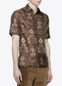 CHOCOLATE/CREAM TOILE PRINT SILK SHIRT.