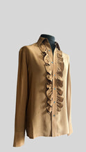 Load image into Gallery viewer, TAN SILK RUFFLE SHIRT.
