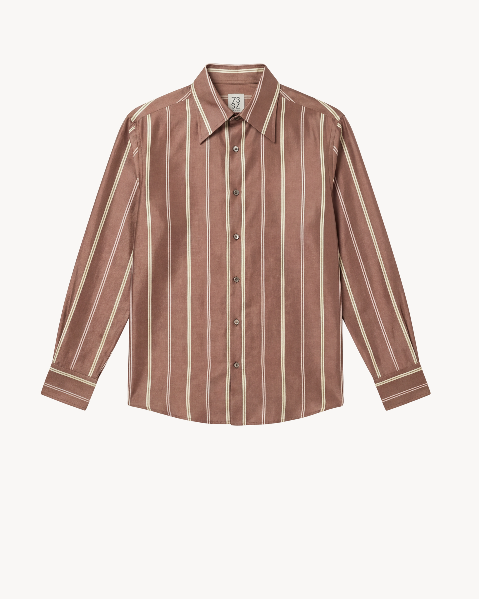SHIRT IN SILK DUPION WITH MOCHA/PINK STRIPE 73LONDON SHIRT IN SILK DUPION WITH MOCHA/PINK STRIPE 73LONDON