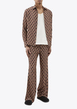 Load image into Gallery viewer, CAMEL/CHOCOLATE GEOMETRIC PRINT SILK SHIRT.
