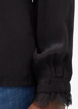 Load image into Gallery viewer, BLACK FLUID SHIRT WITH LACE TRIM.
