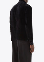 Load image into Gallery viewer, BLACK SILK VELVET SHIRT WITH GOLD CHAIN EMBROIDERY.
