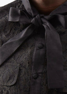 BLACK LACE SHIRT WITH COTTON NECK-TIE.