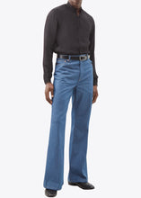 Load image into Gallery viewer, BLACK FLUID SHIRT WITH LACE TRIM.
