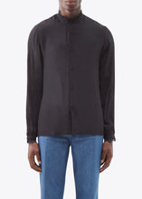 Load image into Gallery viewer, BLACK FLUID SHIRT WITH LACE TRIM.
