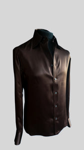 CHOCOLATE SILK SATIN SHIRT.