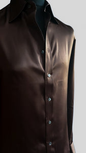 CHOCOLATE SILK SATIN SHIRT.