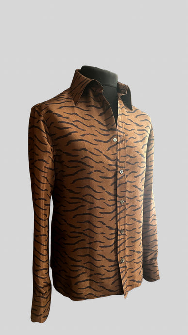 EXOTIC TIGER SILK DUPION PRINTED SHIRT.