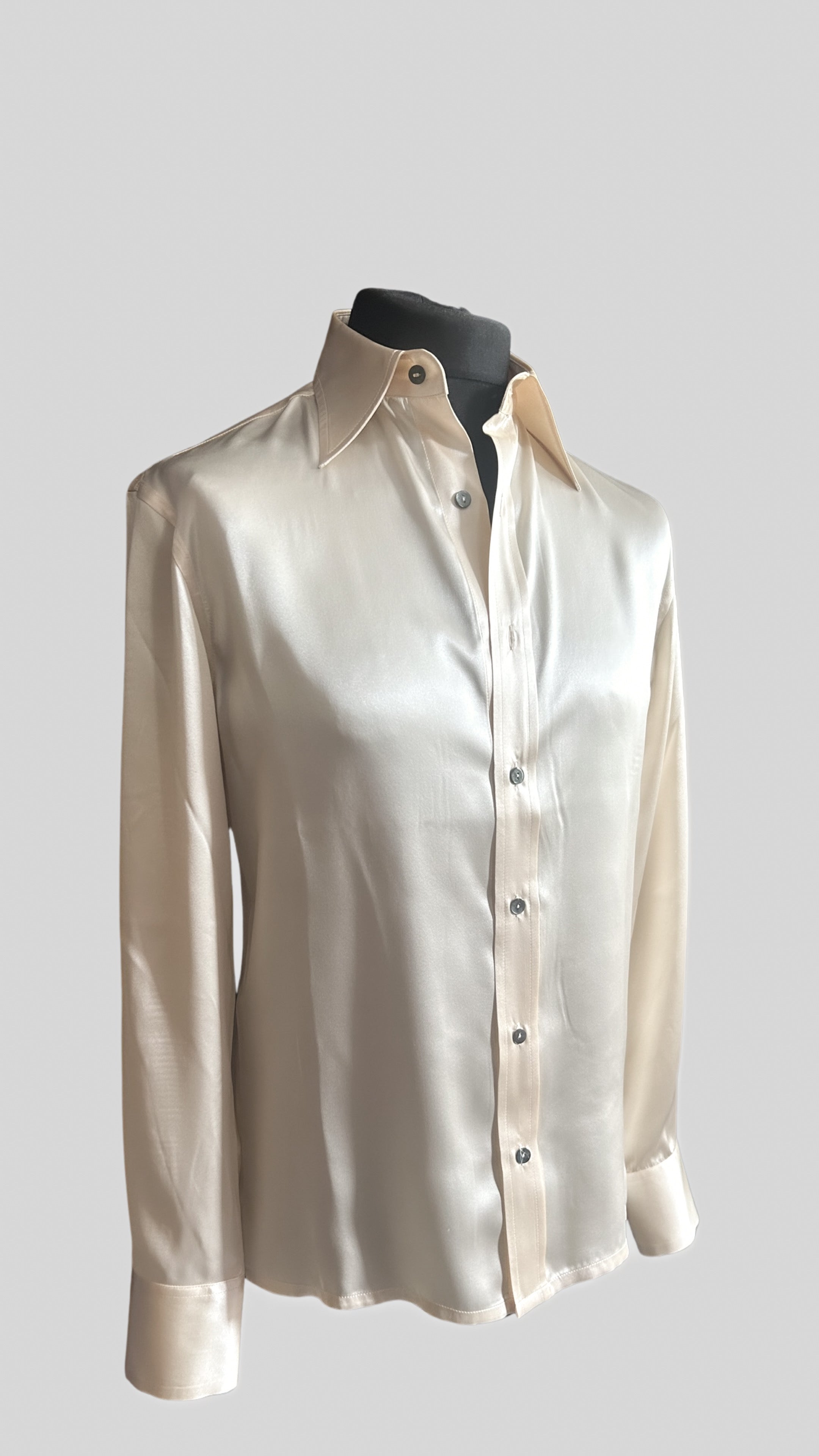 CREAM SILK SATIN SHIRT.