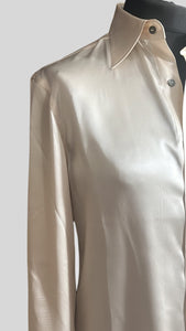 CREAM SILK SATIN SHIRT.