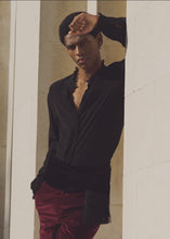 Load image into Gallery viewer, BLACK FLUID SHIRT WITH LACE TRIM.
